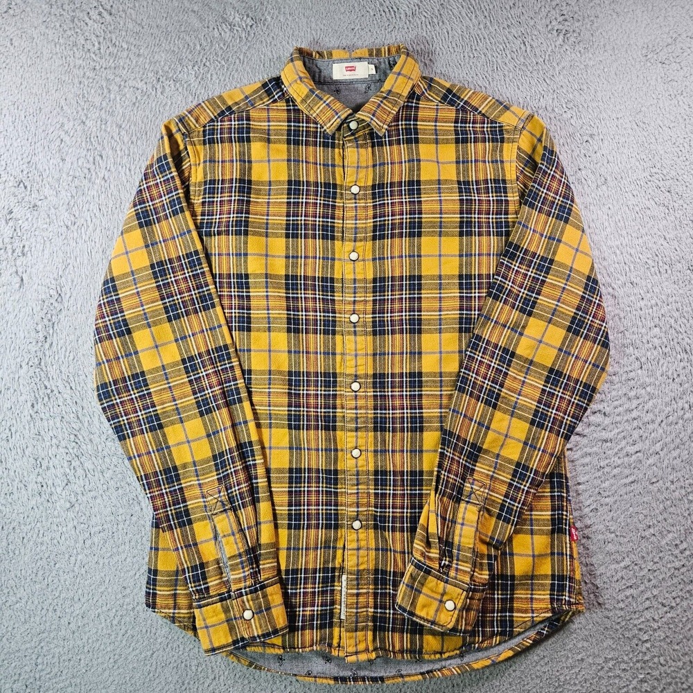 Levi's Flannel Shirt Men Medium Pearl Snap Multicolor Plaid‎